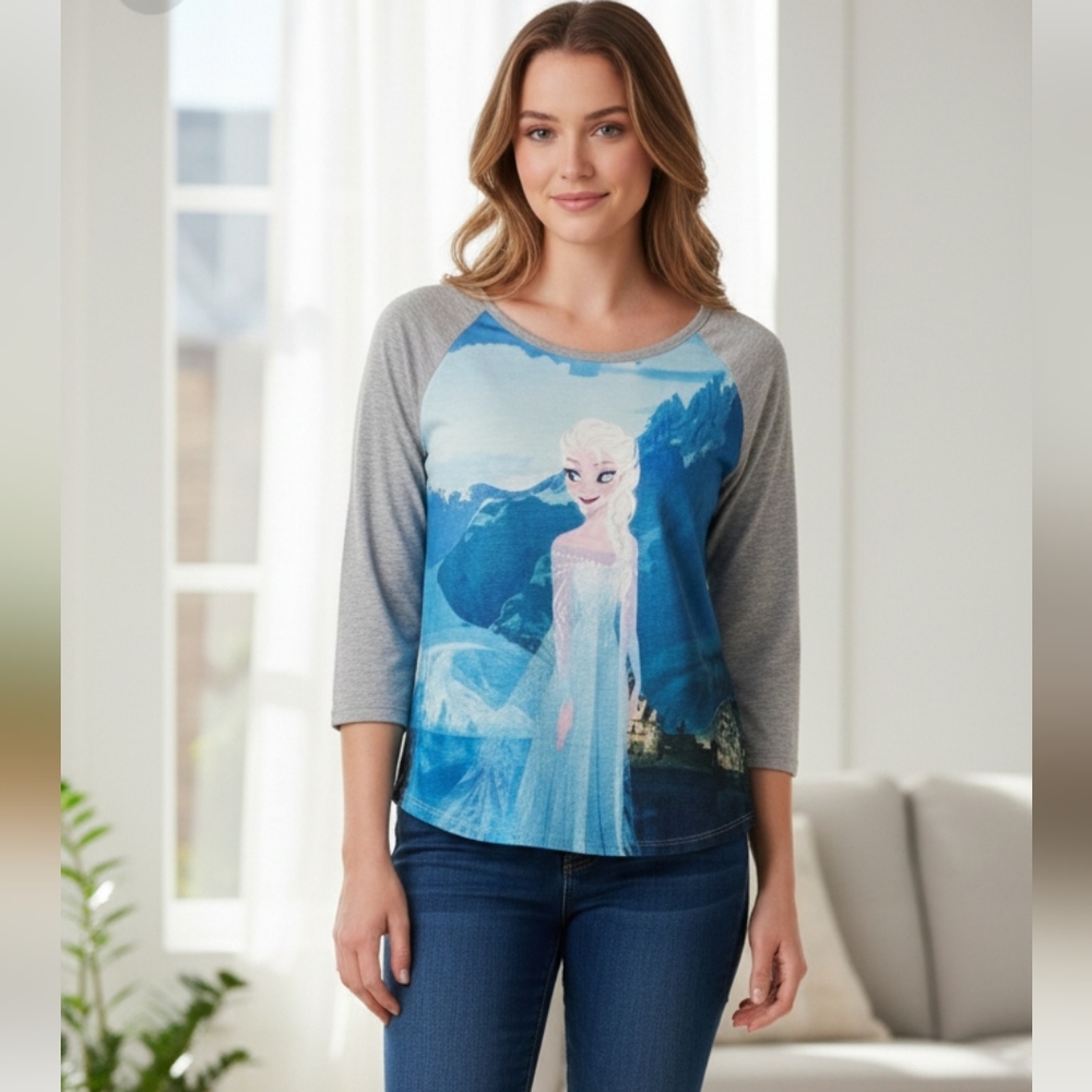Juniors L (11/13) Elsa Frozen hi-low 3/4 sleeve T-shirt